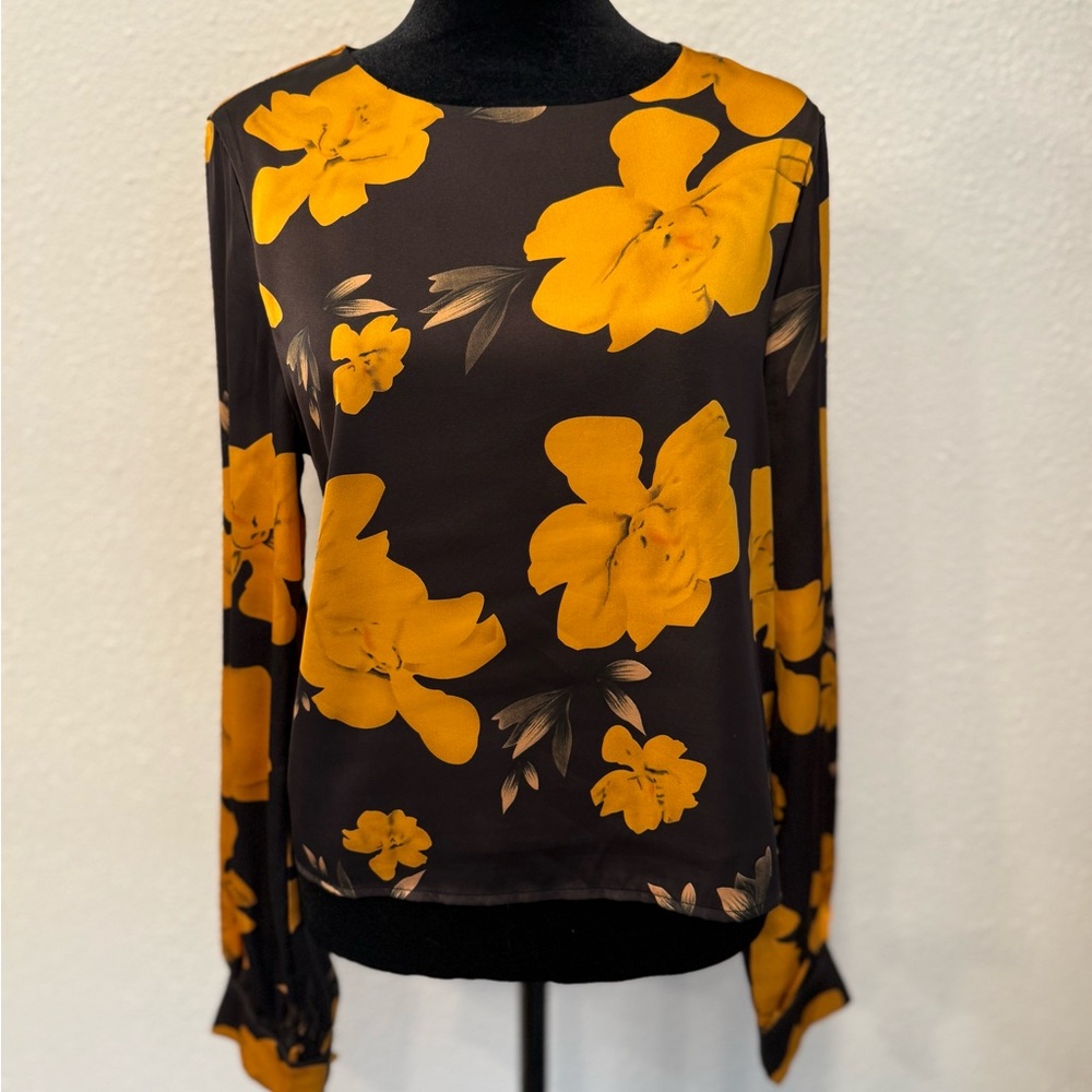 Chic Black and Yellow Floral Blouse